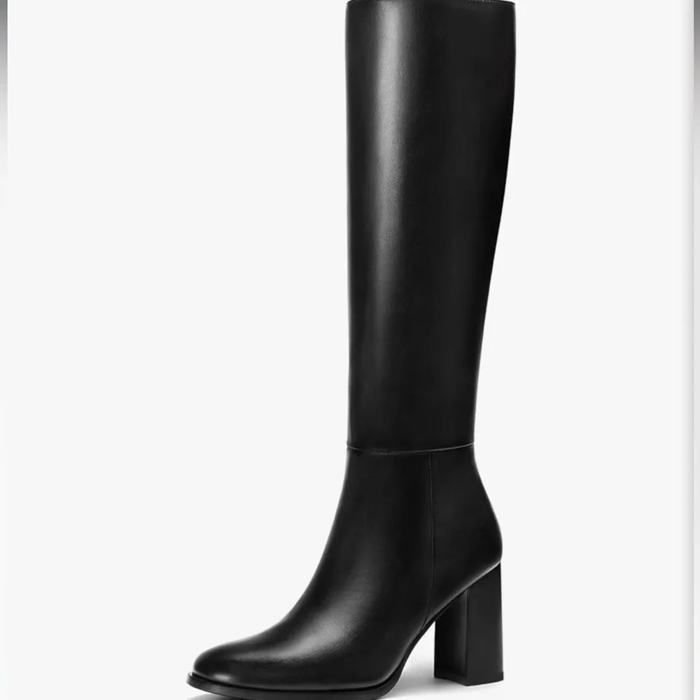 Sleek Black Over-the-Knee Block Heel Boots